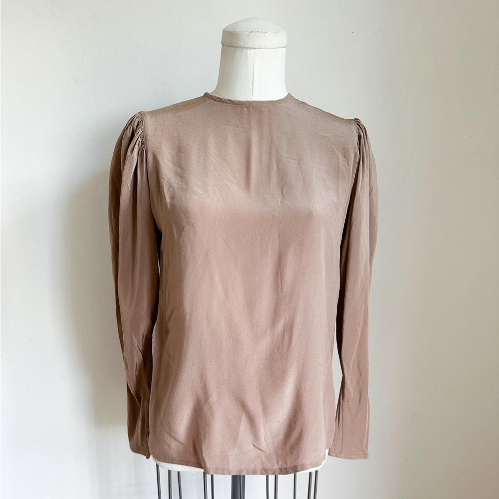Vintage 1980s Toupe Puff Sleeve Silk Blouse / XS